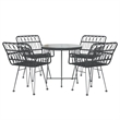 Bowery Hill Poly Rattan & Tempered Glass Medium Garden Dining Set in Black