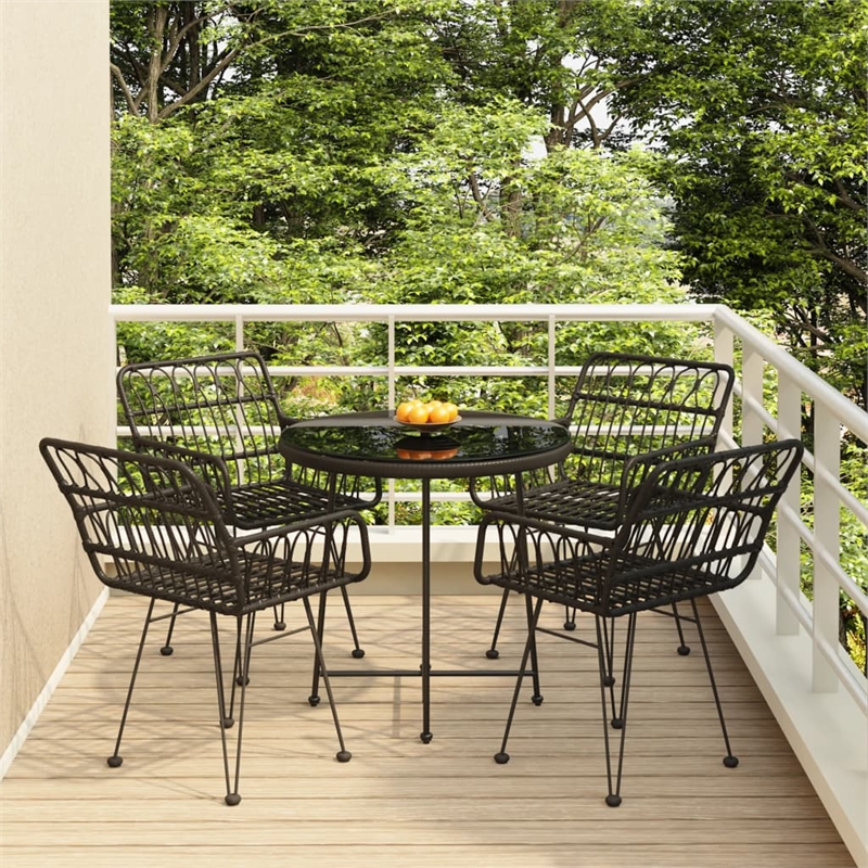 Bowery Hill Poly Rattan & Tempered Glass Medium Garden Dining Set in Black
