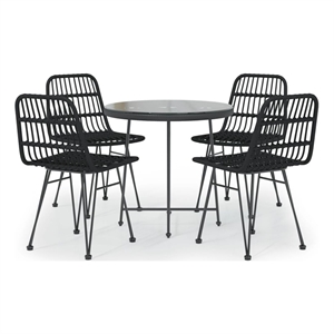 Bowery Hill Contemporary Steel Medium Durable Garden Dining Set in Black