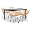 Bowery Hill Polyethylene Rattan & Tempered Glass Garden Dining Set in Black