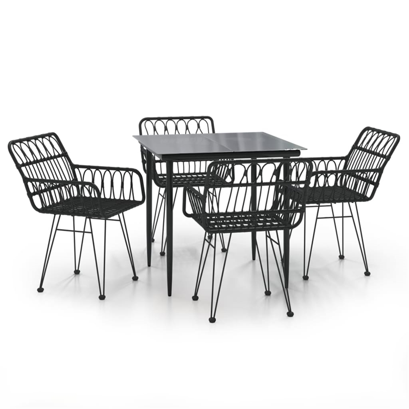 Bowery Hill Poly Rattan Standard Durable Garden Dining Set in Black