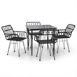 Bowery Hill Poly Rattan Standard Durable Garden Dining Set in Black