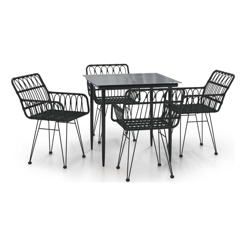Bowery Hill Poly Rattan Standard Durable Garden Dining Set in Black