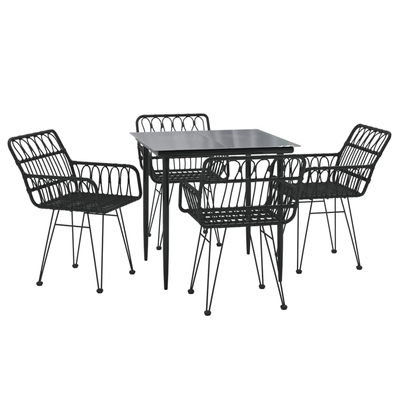 Bowery Hill Poly Rattan Standard Durable Garden Dining Set in Black