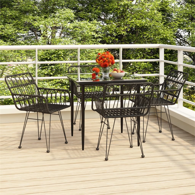 Bowery Hill Poly Rattan Standard Durable Garden Dining Set in Black