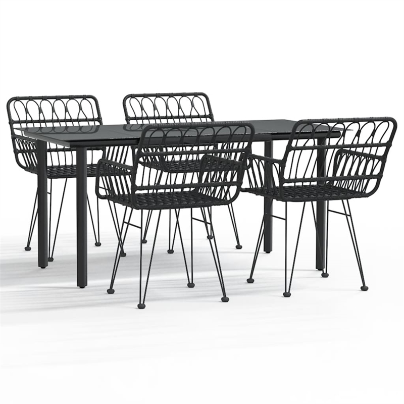 Bowery Hill Poly Rattan & Tempered Glass Medium Garden Dining Set in Black