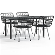 Bowery Hill Poly Rattan & Tempered Glass Medium Garden Dining Set in Black