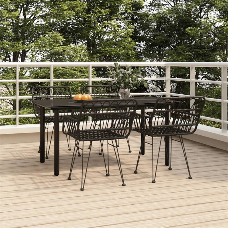Bowery Hill Poly Rattan & Tempered Glass Medium Garden Dining Set in Black
