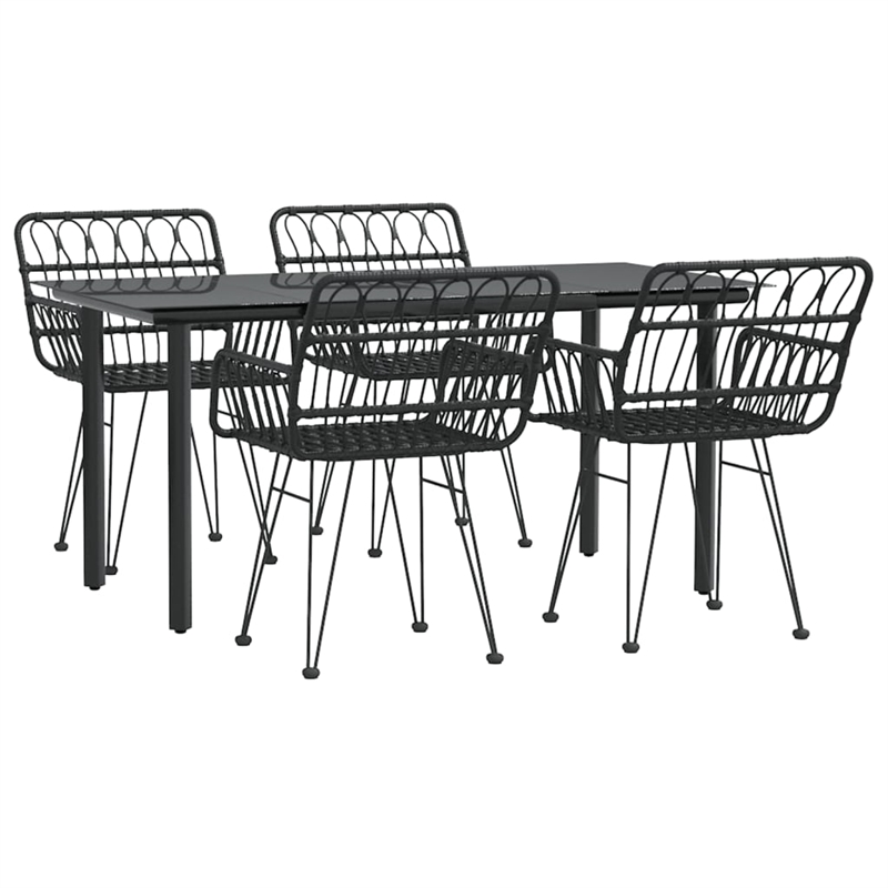 Bowery Hill Poly Rattan & Tempered Glass Medium Garden Dining Set in Black