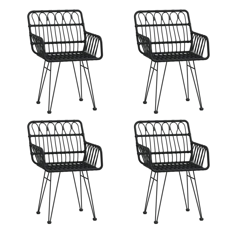 Bowery Hill Poly Rattan & Tempered Glass Medium Garden Dining Set in Black