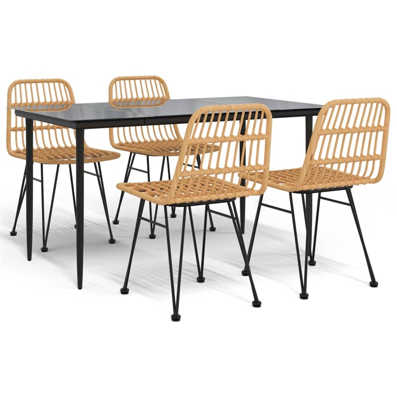 Bowery Hill Poly Rattan Medium Durable Garden Dining Set in Black