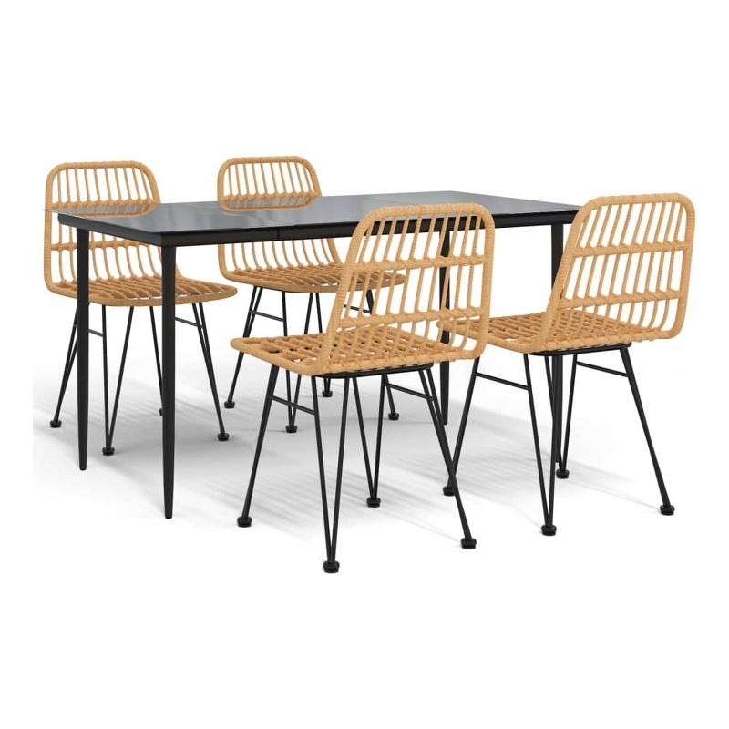 Bowery Hill Poly Rattan Medium Durable Garden Dining Set in Black
