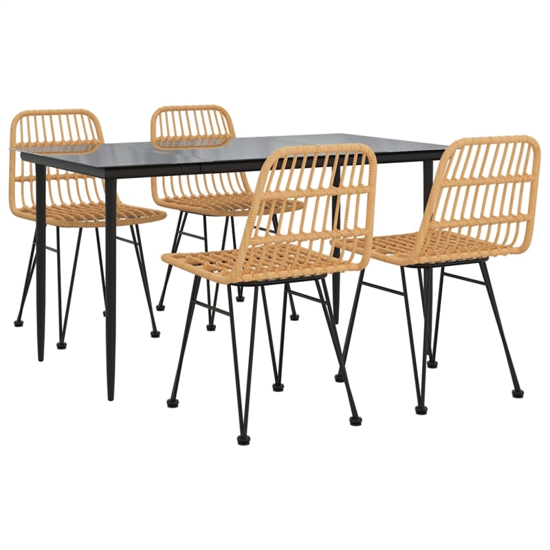 Bowery Hill Poly Rattan Medium Durable Garden Dining Set in Black
