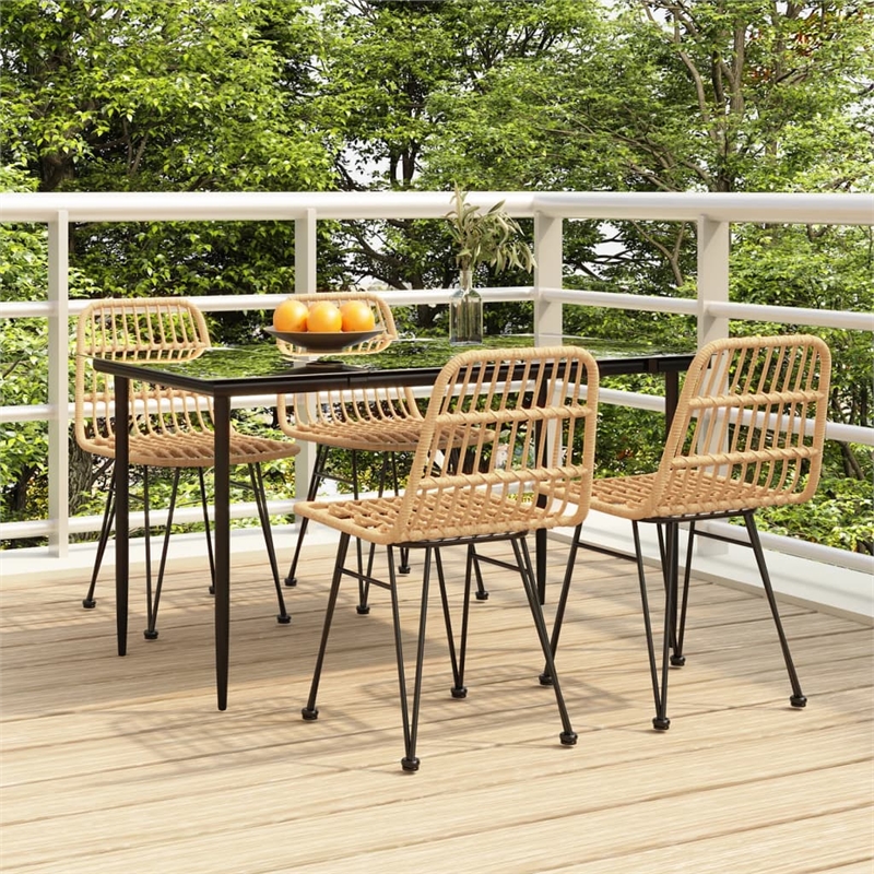 Bowery Hill Poly Rattan Medium Durable Garden Dining Set in Black