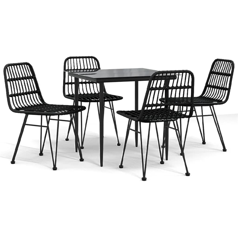 Bowery Hill Poly Rattan & Tempered Glass Medium Garden Dining Set in Black