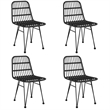 Bowery Hill Poly Rattan & Tempered Glass Medium Garden Dining Set in Black