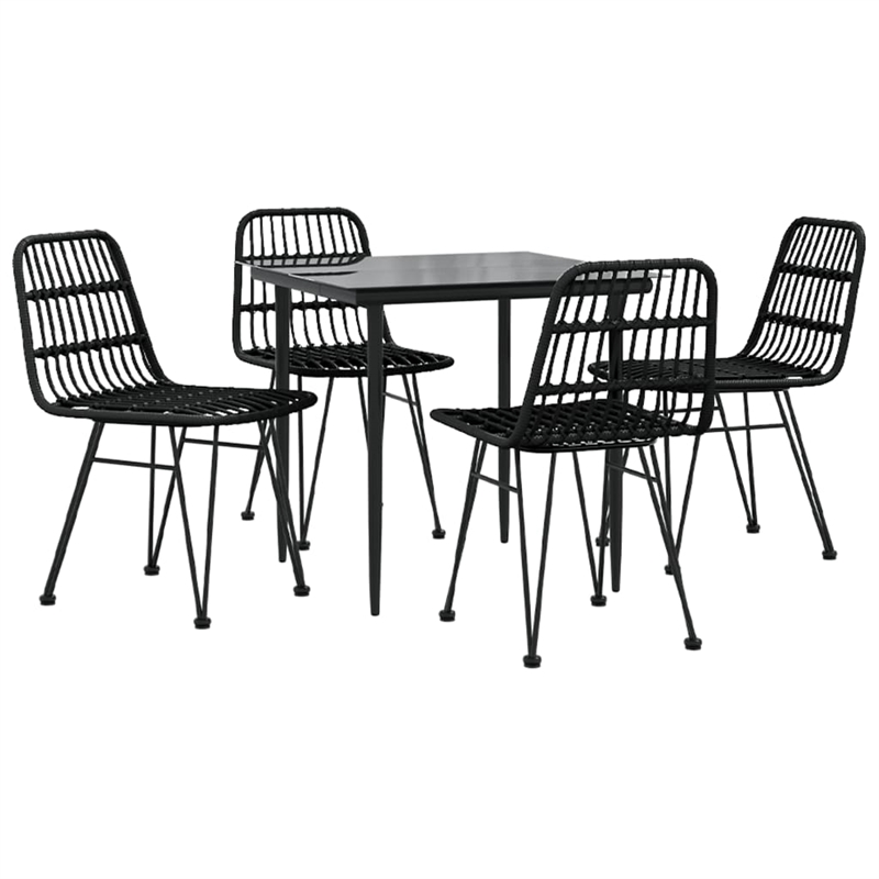 Bowery Hill Poly Rattan & Tempered Glass Medium Garden Dining Set in Black