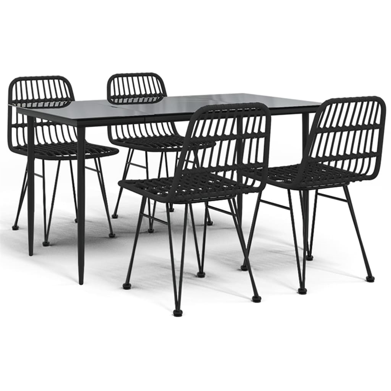Bowery Hill Poly Rattan & Tempered Glass Medium Garden Dining Set in Black