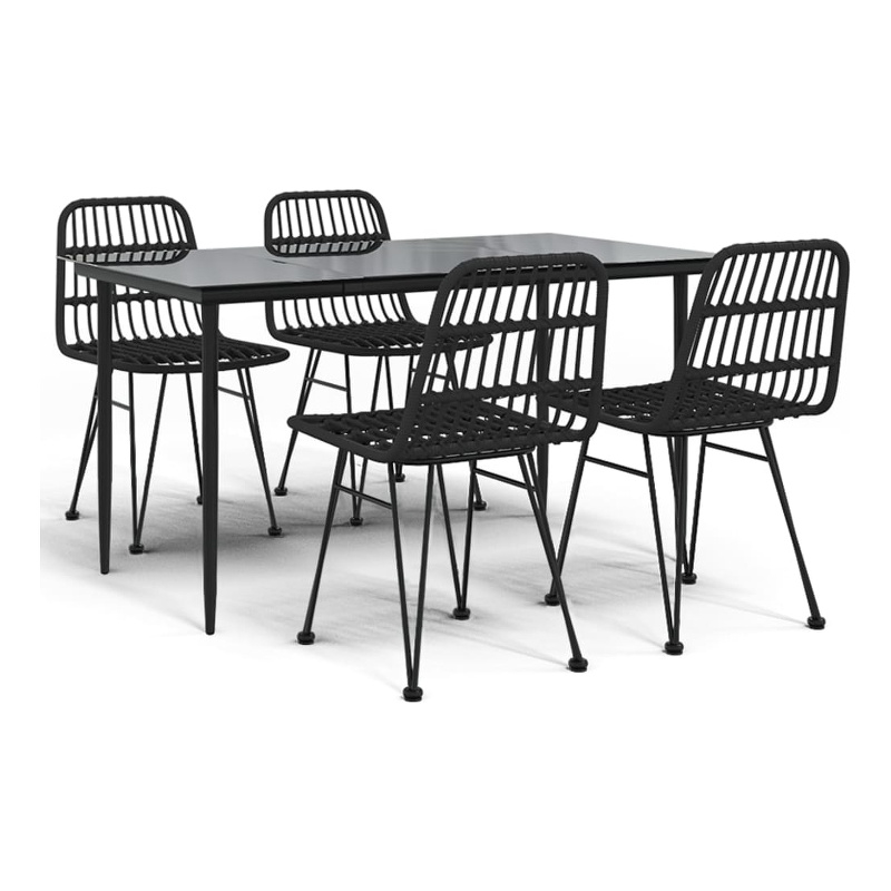 Bowery Hill Poly Rattan & Tempered Glass Medium Garden Dining Set in Black