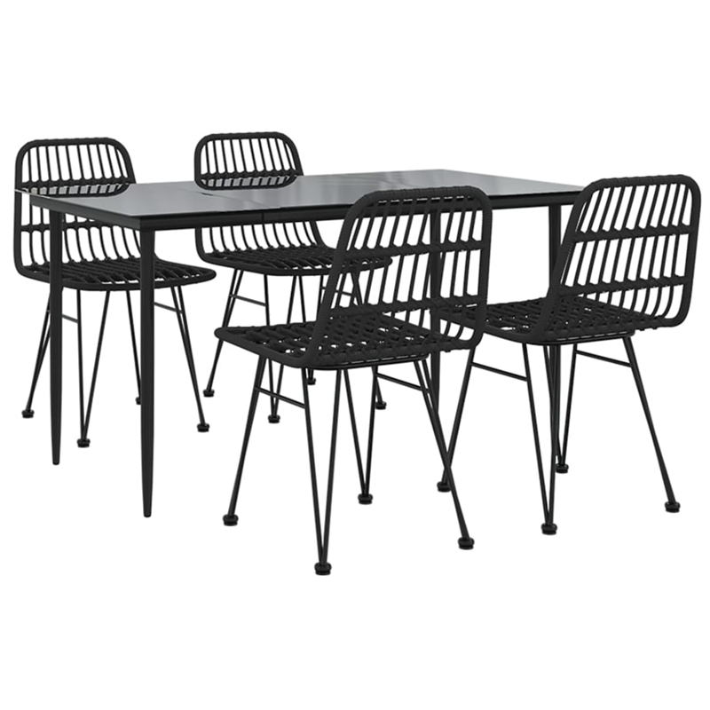 Bowery Hill Poly Rattan & Tempered Glass Medium Garden Dining Set in Black