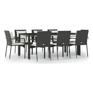 Bowery Hill Garden Dining Set in Black Table/Cream White Cushions