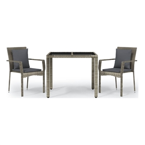 Bowery Hill PE Rattan and Tempered Glass Garden Dining Set in Gray