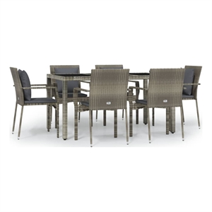 Bowery Hill PE Rattan 7 Piece Set Modular Garden Dining Set in Gray