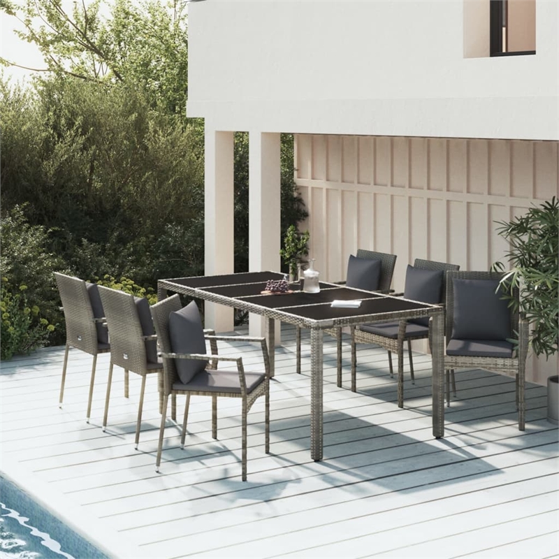Bowery Hill PE Rattan 7 Piece Durable Garden Dining Set in Gray