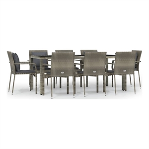 Bowery Hill Rattan Powder-Coated Steel Tempered Glass Garden Dining Set - Gray