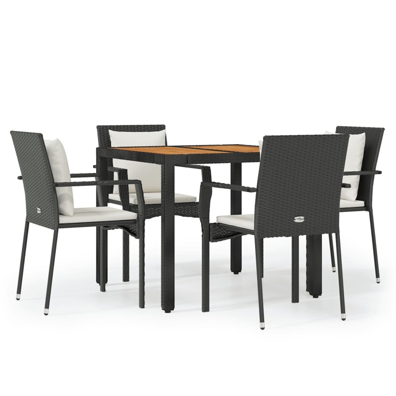 Bowery Hill Contemporary Medium PE Rattan Garden Dining Set in Black