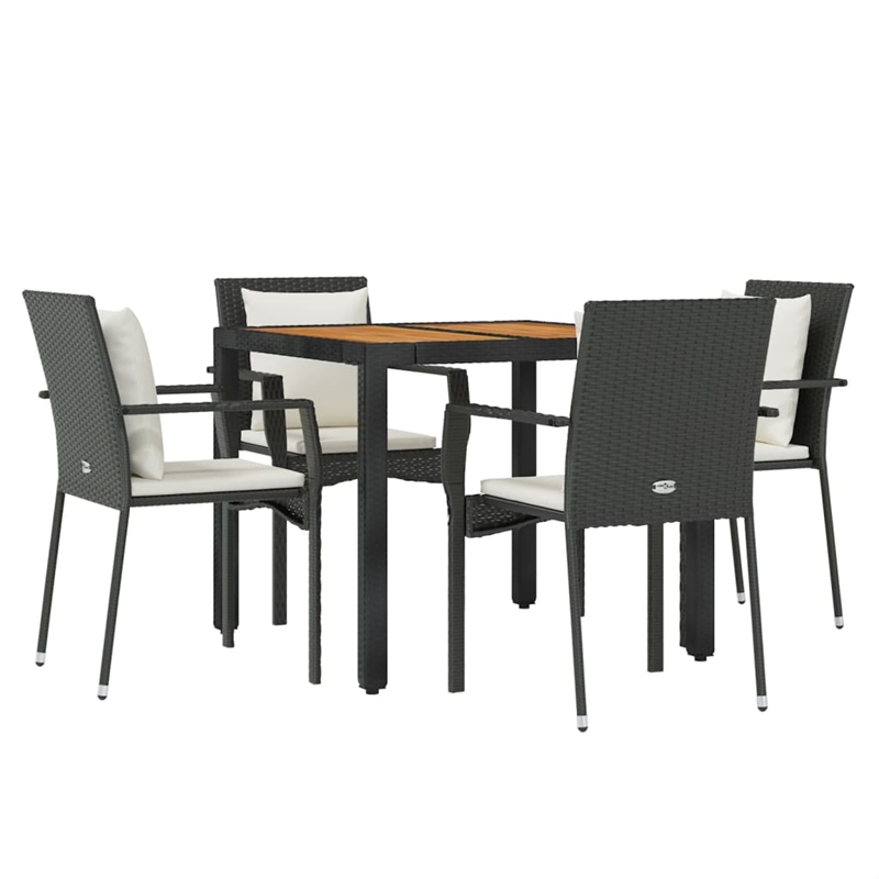 Bowery Hill Contemporary Medium PE Rattan Garden Dining Set in Black