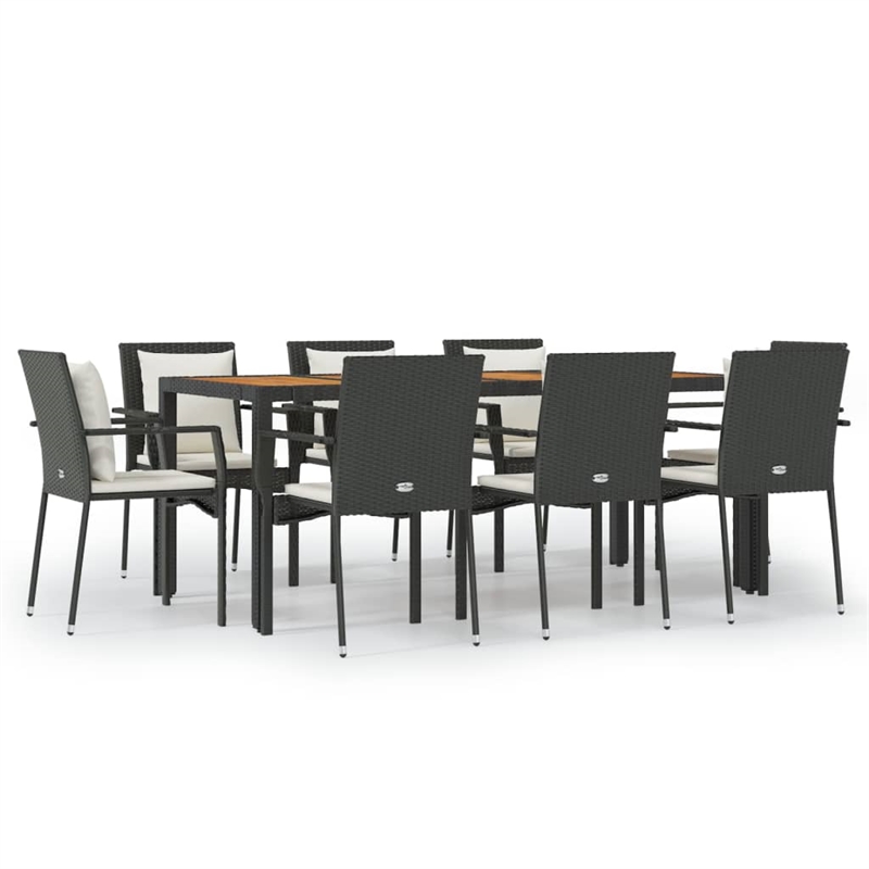 Bowery Hill Contemporary PE Rattan Durable Garden Dining Set in Black