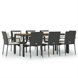Bowery Hill Contemporary PE Rattan Durable Garden Dining Set in Black