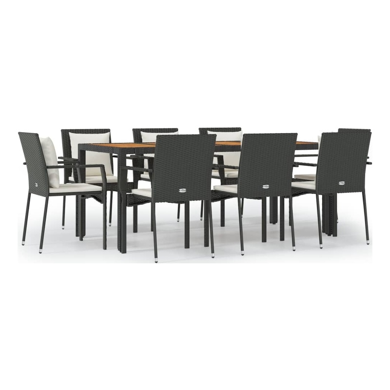 Bowery Hill Contemporary PE Rattan Durable Garden Dining Set in Black