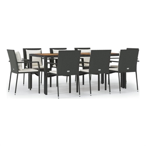 Bowery Hill Contemporary PE Rattan Durable Garden Dining Set in Black