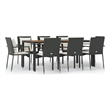 Bowery Hill Contemporary PE Rattan Durable Garden Dining Set in Black