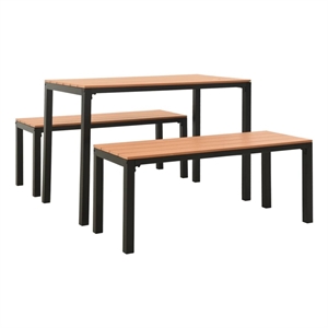 Bowery Hill Steel and Wood Garden Dining Set in Brown and Black