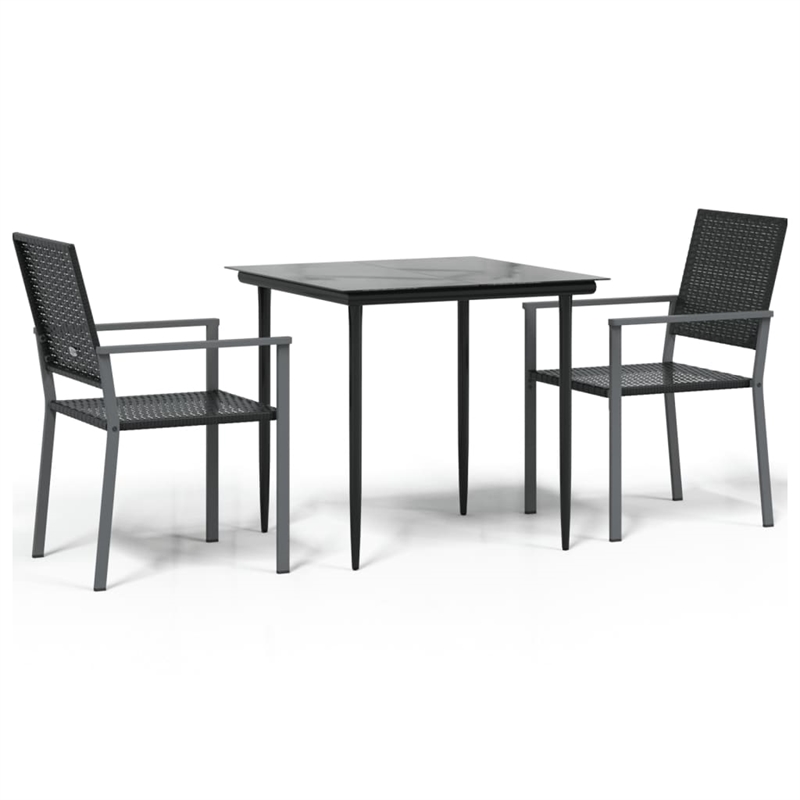 Bowery Hill Contemporary Medium PE Rattan Garden Dining Set in Black