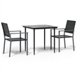 Bowery Hill Contemporary Medium PE Rattan Garden Dining Set in Black