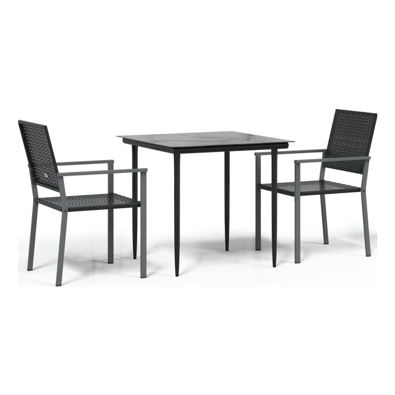 Bowery Hill Contemporary Medium PE Rattan Garden Dining Set in Black