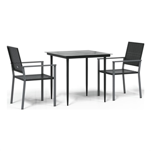 Bowery Hill Contemporary Medium PE Rattan Garden Dining Set in Black