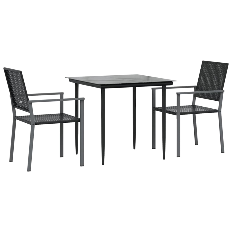 Bowery Hill Contemporary Medium PE Rattan Garden Dining Set in Black