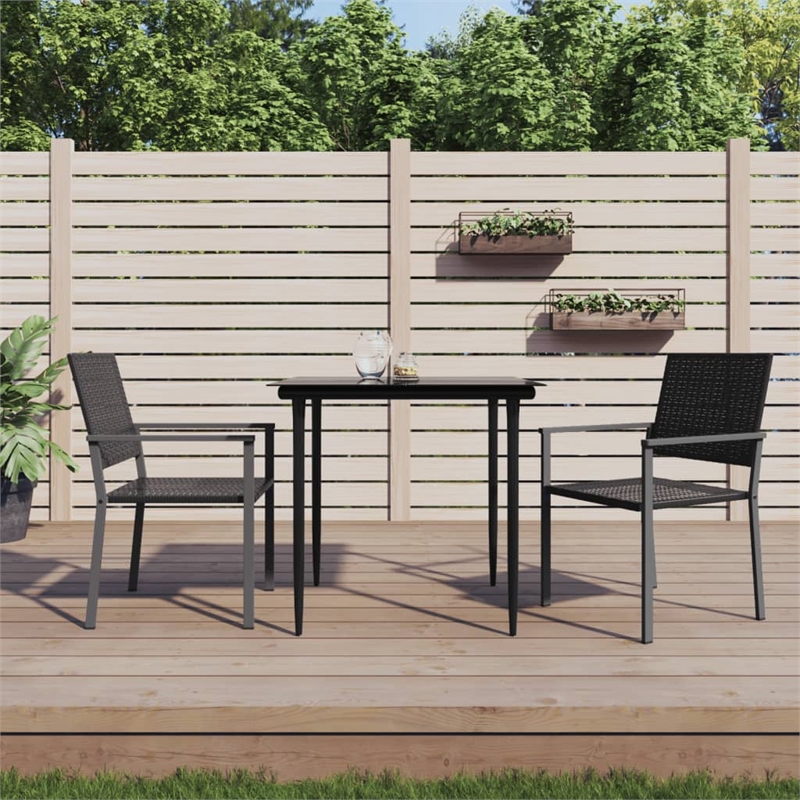 Bowery Hill Contemporary Medium PE Rattan Garden Dining Set in Black