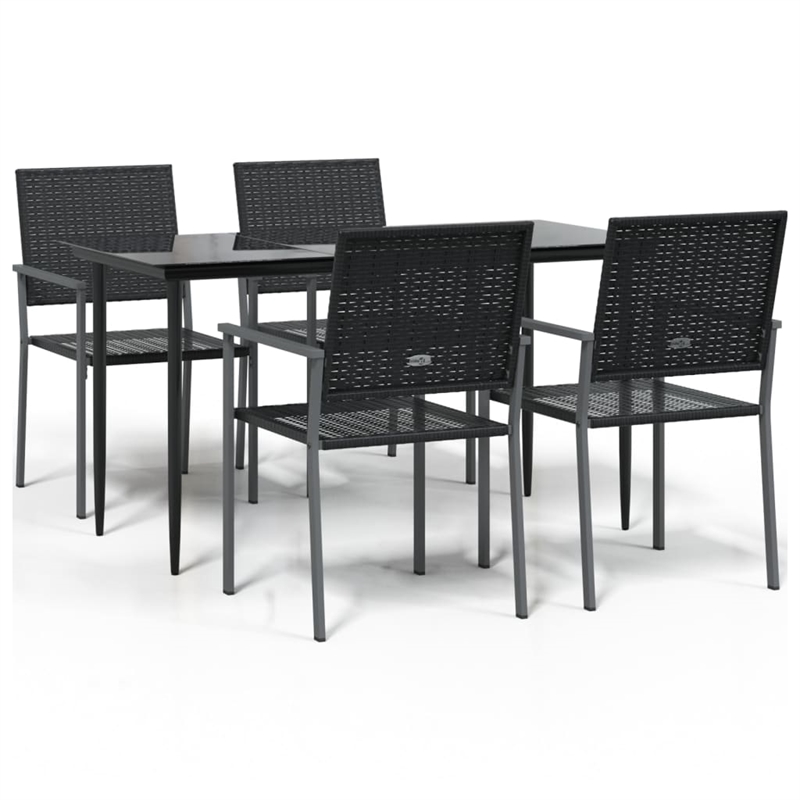 Bowery Hill Contemporary Powder-Coated Garden Dining Set in Black