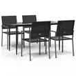 Bowery Hill Contemporary Powder-Coated Garden Dining Set in Black