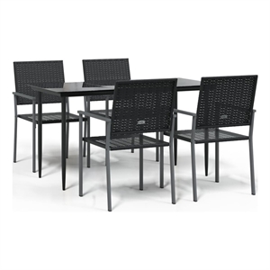 Bowery Hill Contemporary Powder-Coated Garden Dining Set in Black