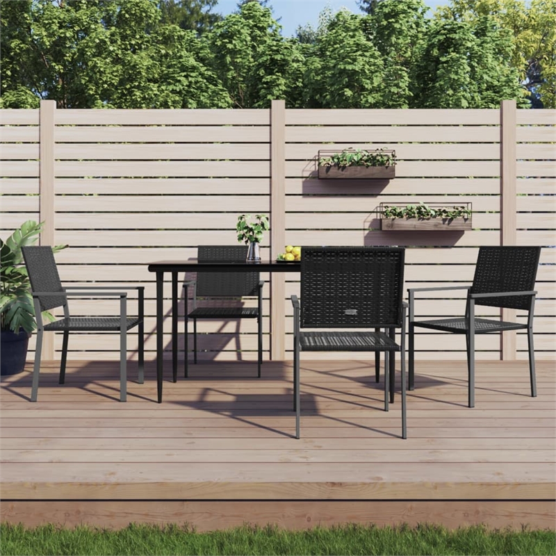 Bowery Hill Contemporary Powder-Coated Garden Dining Set in Black