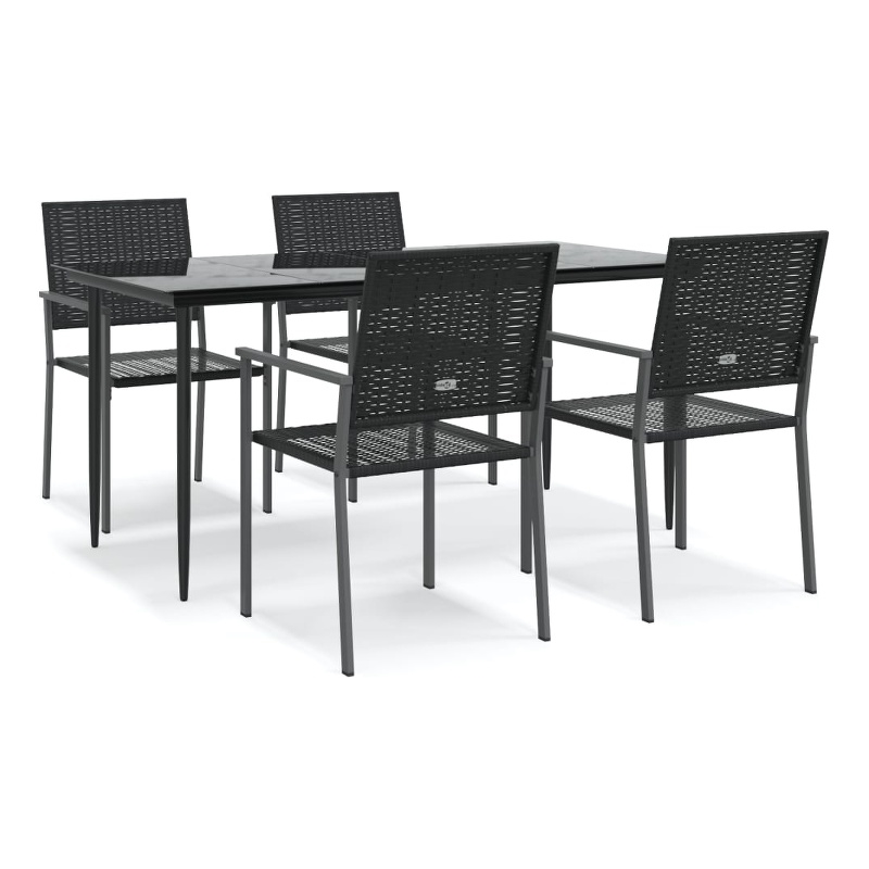 Bowery Hill PE Rattan 5 Piece Set Garden Dining Set in Black