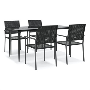 Bowery Hill PE Rattan 5 Piece Set Garden Dining Set in Black