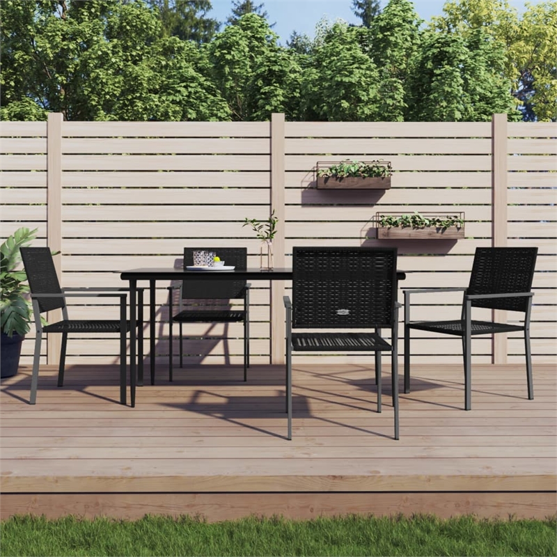 Bowery Hill PE Rattan 5 Piece Set Garden Dining Set in Black